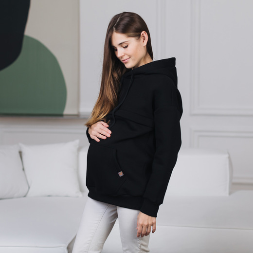 Těhotenská / kojící oversize hoodie mikina Black